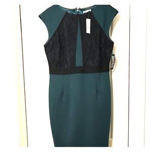 NYC Forest Green Dress w/Black Lace Bodice Overlay